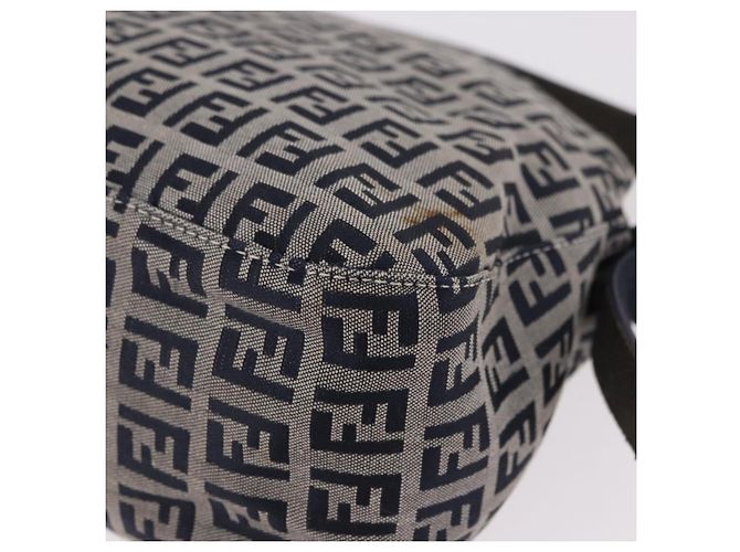 FENDI Zucchino Canvas Mamma Baguette Shoulder Bag Navy Silver - vista 14