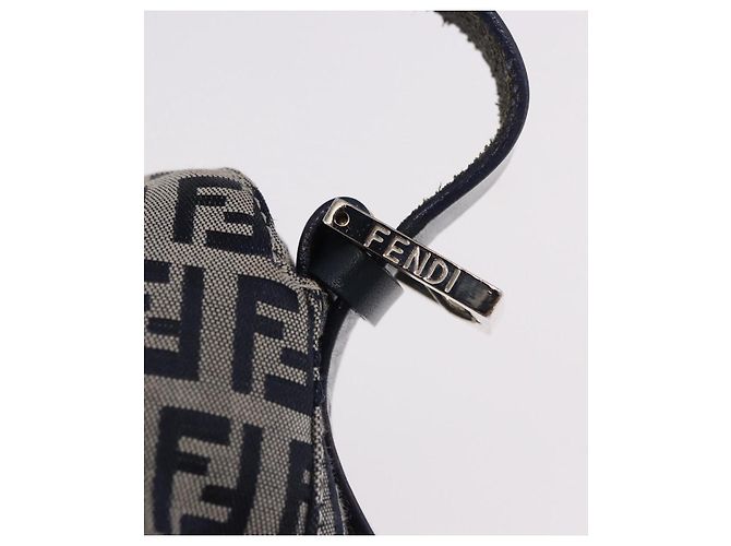 FENDI Zucchino Canvas Mamma Baguette Shoulder Bag Navy Silver - vista 15