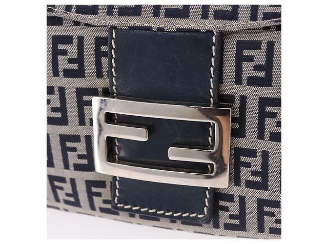 FENDI Zucchino Canvas Mamma Baguette Shoulder Bag Navy Silver - vista 16