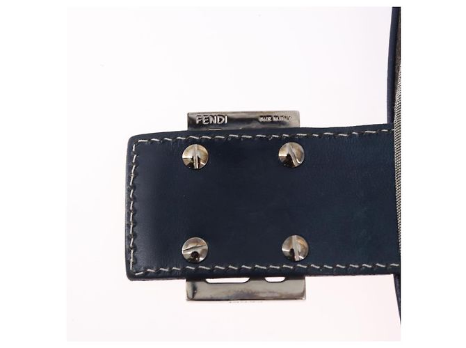 FENDI Zucchino Canvas Mamma Baguette Shoulder Bag Navy Silver - vista 17