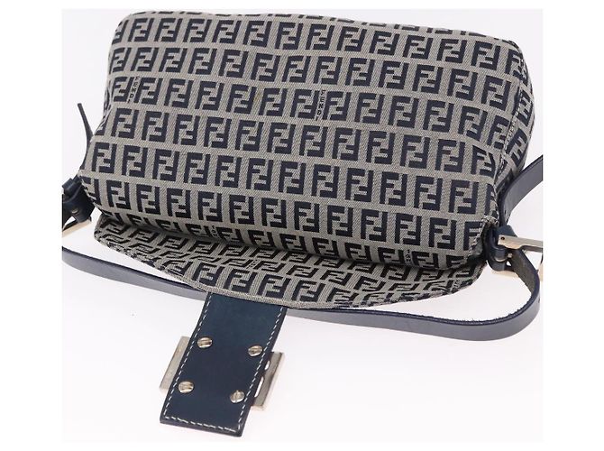 FENDI Zucchino Canvas Mamma Baguette Shoulder Bag Navy Silver - vista 18