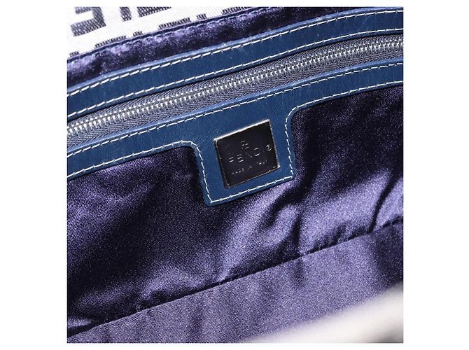 FENDI Zucchino Canvas Mamma Baguette Shoulder Bag Navy Silver - vista 19