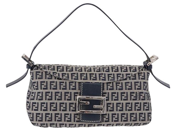 FENDI Zucchino Canvas Mamma Baguette Shoulder Bag Navy Silver - vista 2