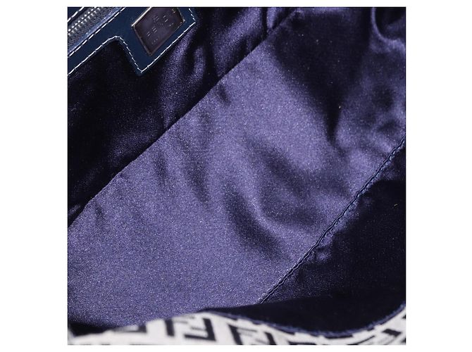 FENDI Zucchino Canvas Mamma Baguette Shoulder Bag Navy Silver - vista 20