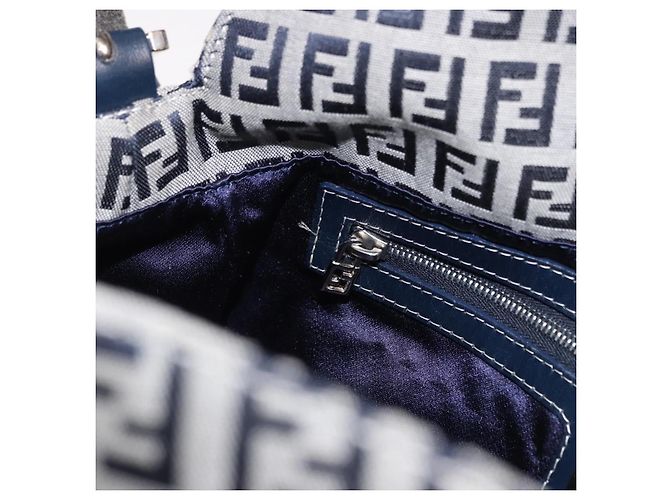 FENDI Zucchino Canvas Mamma Baguette Shoulder Bag Navy Silver - vista 23