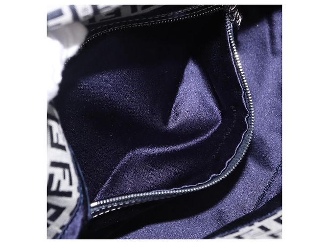 FENDI Zucchino Canvas Mamma Baguette Shoulder Bag Navy Silver - vista 24