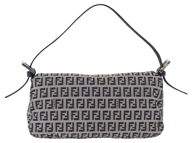 FENDI Zucchino Canvas Mamma Baguette Shoulder Bag Navy Silver - vista 3