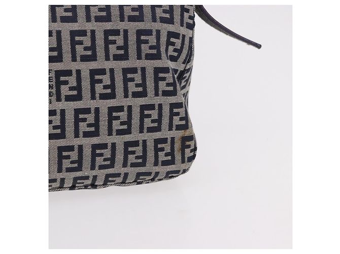 FENDI Zucchino Canvas Mamma Baguette Shoulder Bag Navy Silver - vista 4