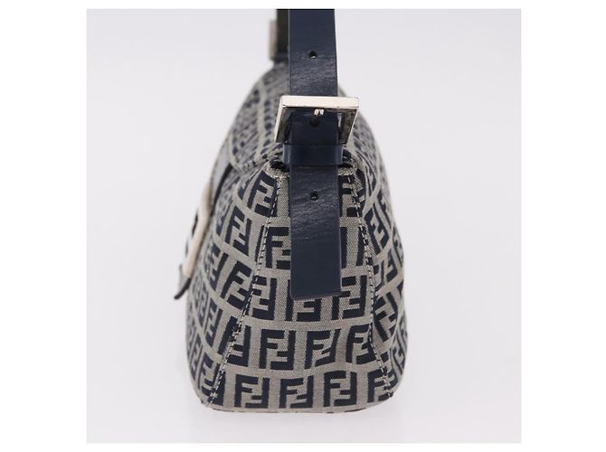 FENDI Zucchino Canvas Mamma Baguette Shoulder Bag Navy Silver - vista 5