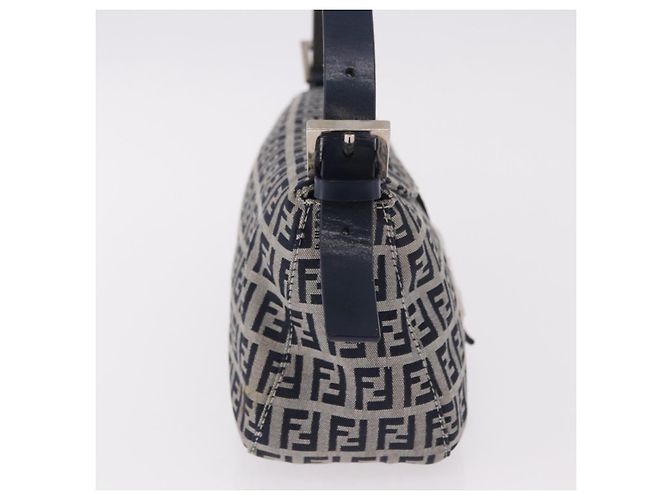FENDI Zucchino Canvas Mamma Baguette Shoulder Bag Navy Silver - vista 6
