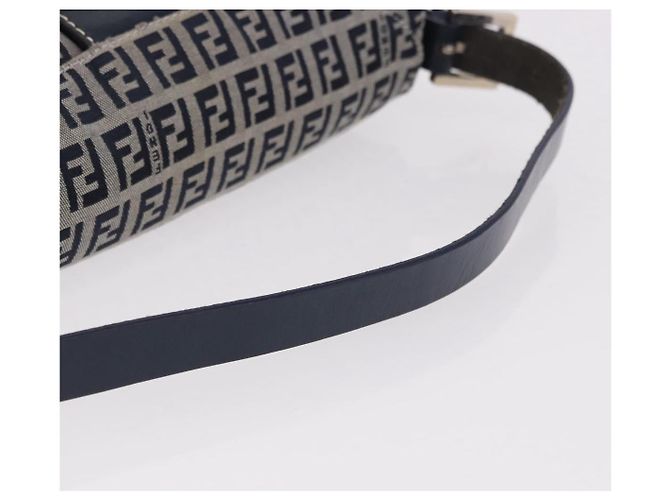 FENDI Zucchino Canvas Mamma Baguette Shoulder Bag Navy Silver - vista 8