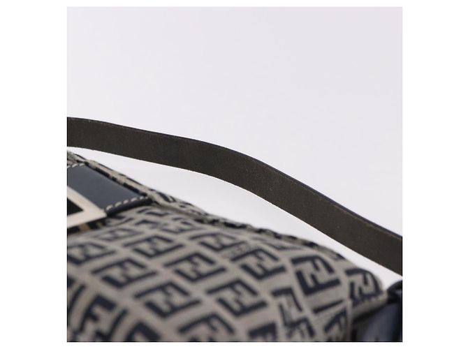 FENDI Zucchino Canvas Mamma Baguette Shoulder Bag Navy Silver - vista 9