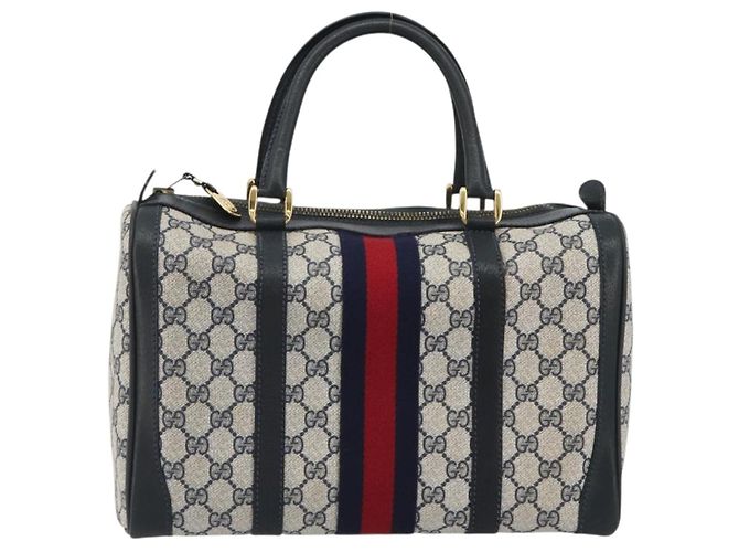 GUCCI GG Supreme Sherry Line Boston Bag PVC Navy Gold - vista 2