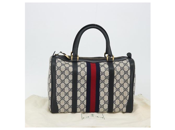 GUCCI GG Supreme Sherry Line Boston Bag PVC Navy Gold - vista 21
