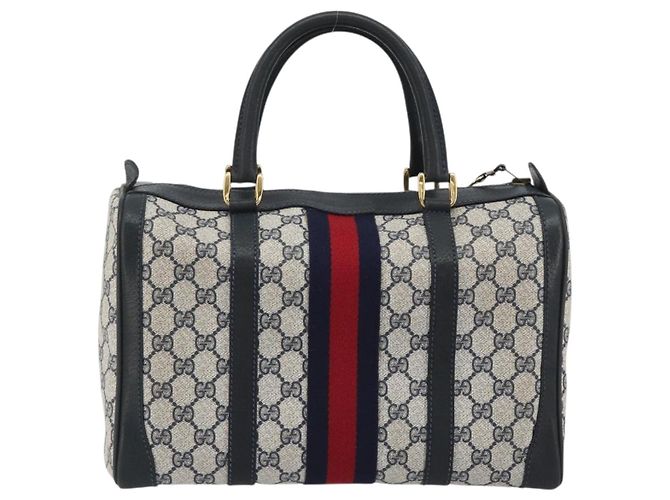 GUCCI GG Supreme Sherry Line Boston Bag PVC Navy Gold - vista 3
