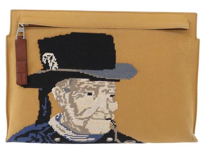 LOEWE Clutch Bag Canvas Brown Silver - vista 2