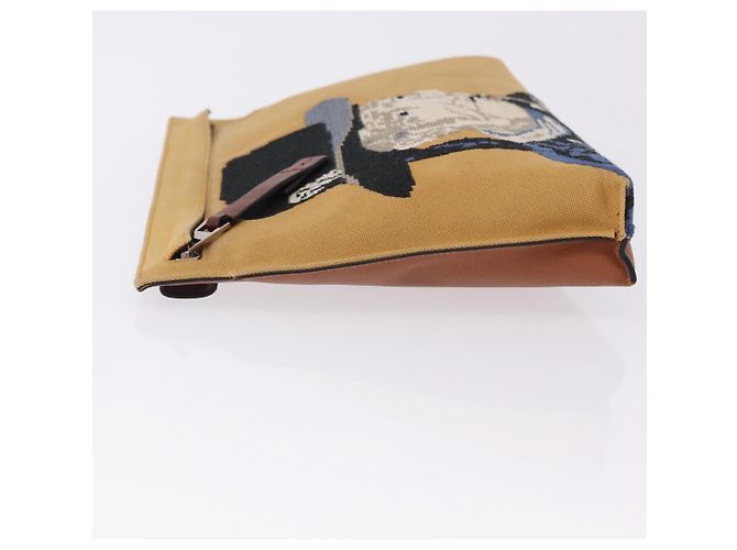 LOEWE Clutch Bag Canvas Brown Silver - vista 5