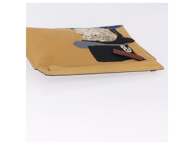 LOEWE Clutch Bag Canvas Brown Silver - vista 6