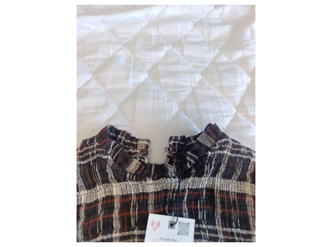 Zara Karomuster Popeline-Bluse Braun Weiß - Ansicht 2