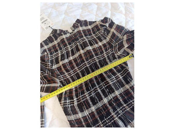 Zara Karomuster Popeline-Bluse Braun Weiß - Ansicht 3