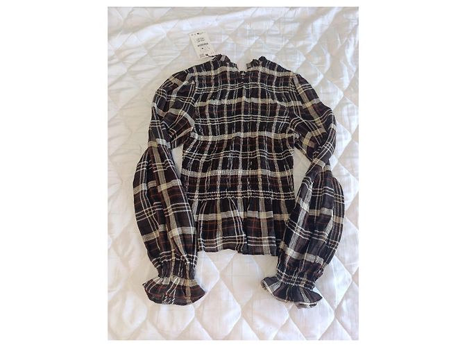 Zara Karomuster Popeline-Bluse Braun Weiß - Ansicht 4