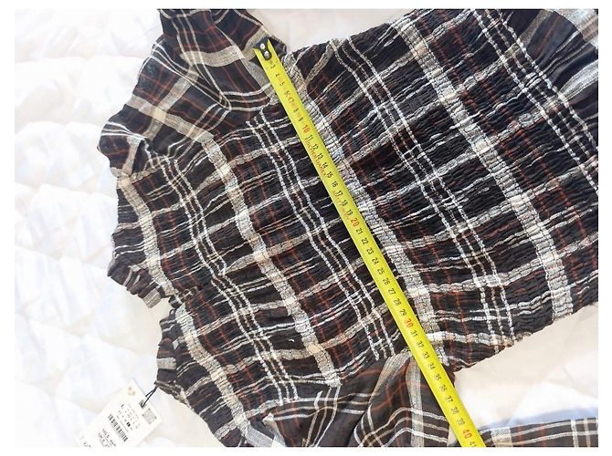 Zara Karomuster Popeline-Bluse Braun Weiß - Ansicht 7