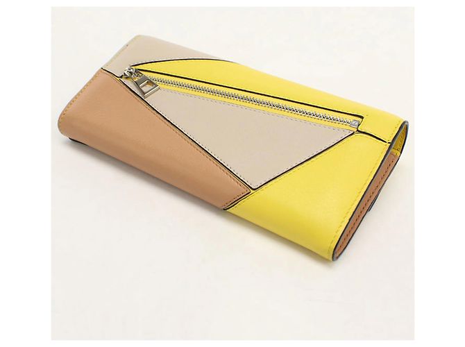 Puzzle Portafoglio lungo Loewe in vitello giallo - vista 2
