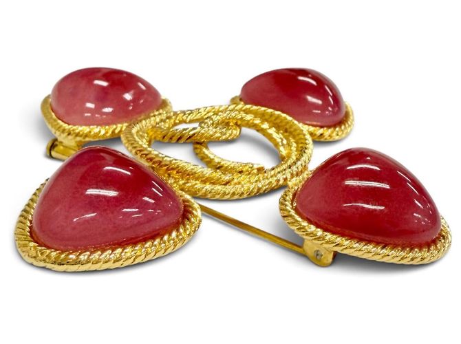 Spilla Chanel Vintage 28 Gripoix Rosso D'oro - vista 3