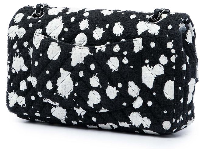 Chanel Black Medium Chevron Tweed Paint Splatter Double Flap Nero - vista 2