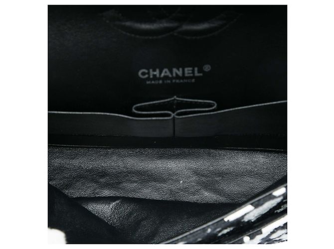 Chanel Black Medium Chevron Tweed Paint Splatter Double Flap Nero - vista 4