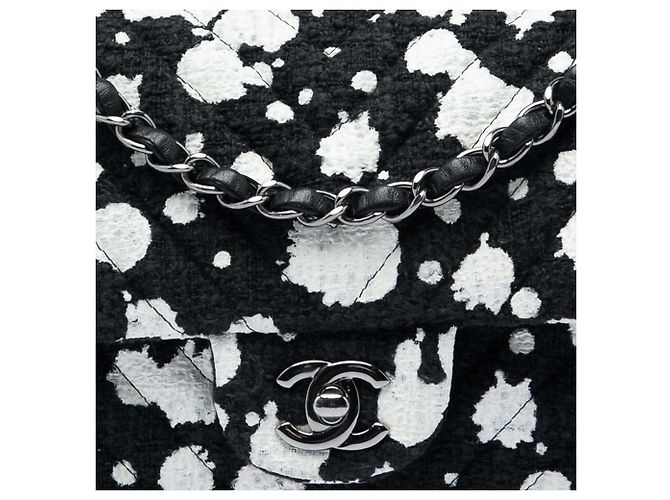 Chanel Black Medium Chevron Tweed Paint Splatter Double Flap Nero - vista 5