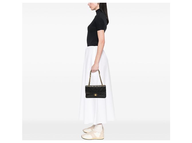 Chanel Black Medium Classic Lambskin Double Flap Nero - vista 6