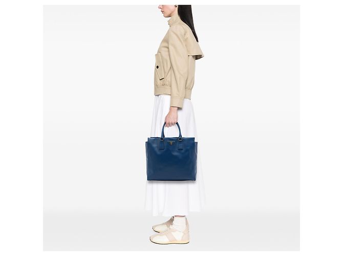 Borsa Tote Convertible Aperta Prada Blue Saffiano Lux - vista 6
