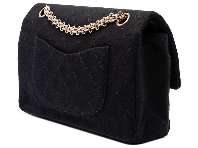Chanel Black Medium Classic Jersey Bijoux Chain Double Flap Nero - vista 2