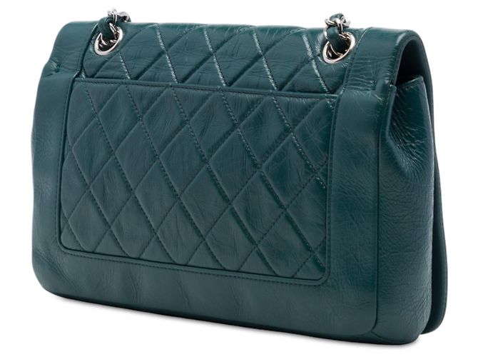 Chanel Green Medium Quilted Crumpled Calfskin Bi Vintage Full Flap Verde Verde scuro - vista 2