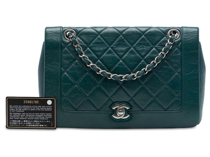 Chanel Green Medium Quilted Crumpled Calfskin Bi Vintage Full Flap Verde Verde scuro - vista 7