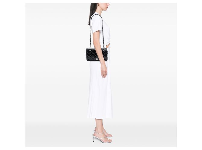 Chanel Black Medium Classic Patent Double Flap Nero - vista 6