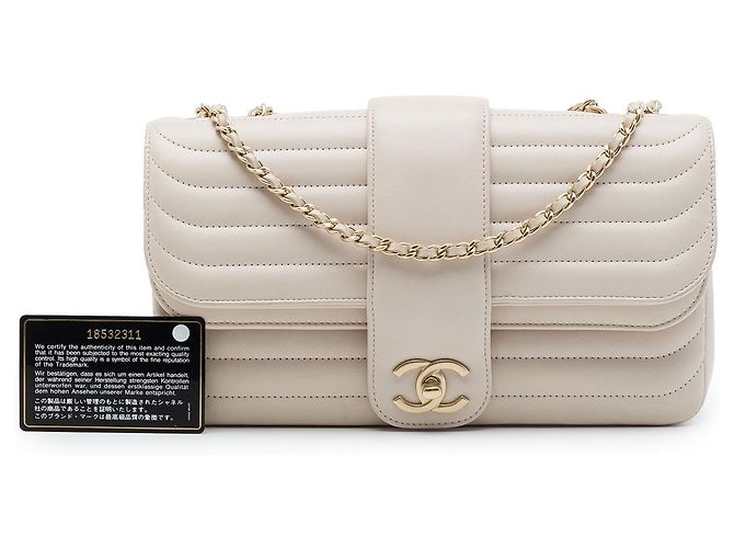Chanel Brown Medium CC Horizontal Quilted Lambskin Double Flap Marrone Beige - vista 7