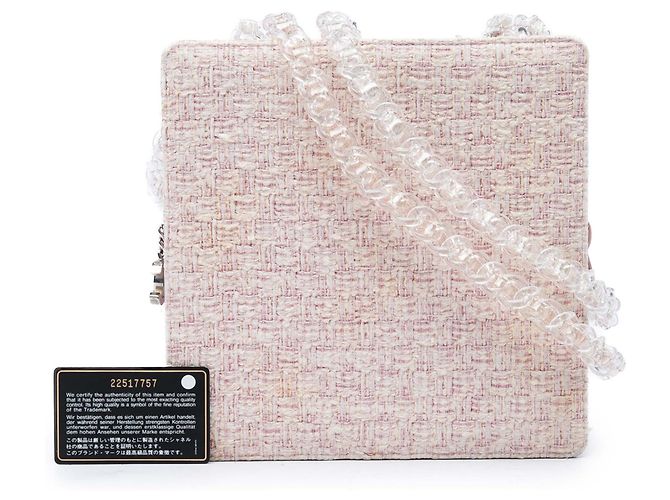 Borsa a tracolla Chanel Pink Square Tweed PVC con catena fantasy Rosa - vista 7
