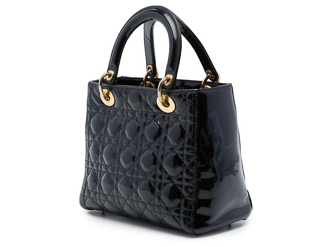 Dior Black Medium Patent Cannage Lady Dior Nero - vista 2
