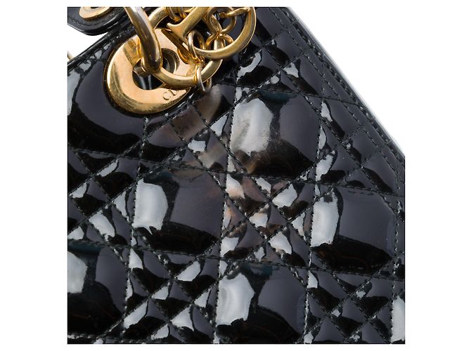 Dior Black Medium Patent Cannage Lady Dior Nero - vista 6