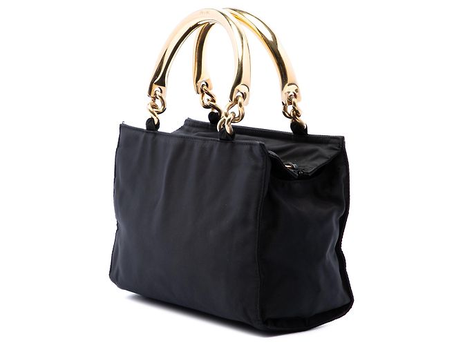 Borsa Prada in Tessuto nera con manico in metallo Nero - vista 2