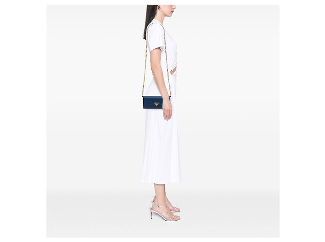 Cartera con cadena Prada Blue Saffiano Azul - vista 6
