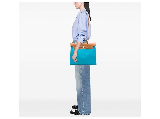 Hermès Blue Toile Verso Herbag Zip 39 - vista 6