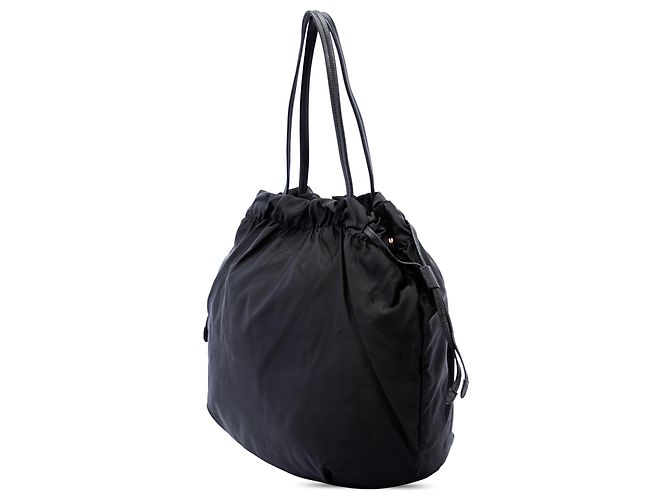 Borsa Tote Prada in Tessuto Canapa Nero con Logo - vista 2