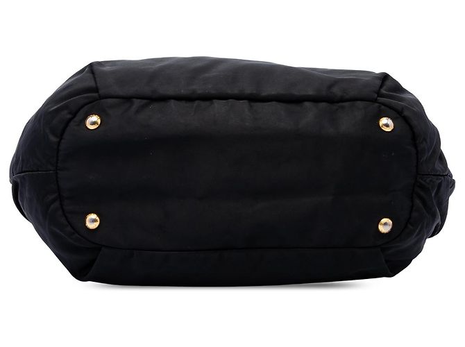 Borsa Tote Prada in Tessuto Canapa Nero con Logo - vista 3