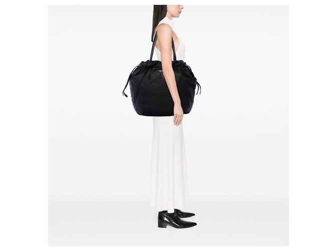 Borsa Tote Prada in Tessuto Canapa Nero con Logo - vista 6