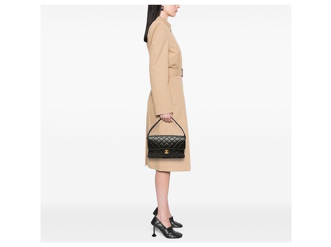 Chanel Black CC Quilted Lambskin Double Sided Flap Nero - vista 6