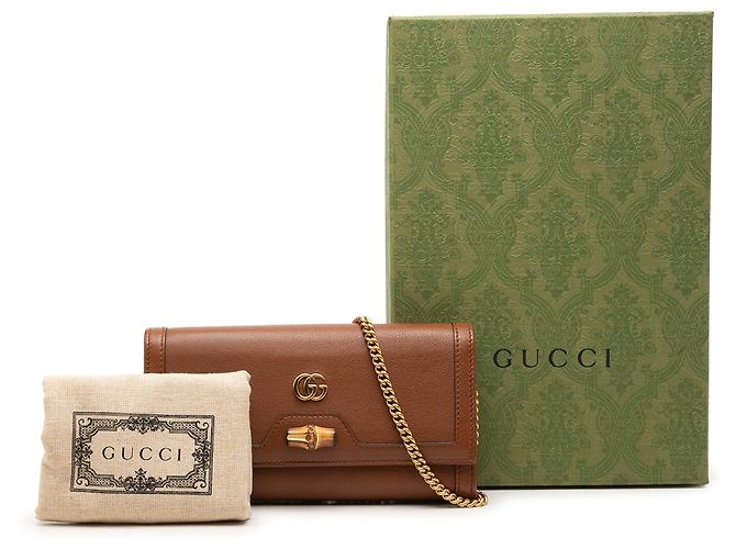 Cartera con cadena Gucci Diana de piel de becerro marrón con bambú Castaño - vista 8