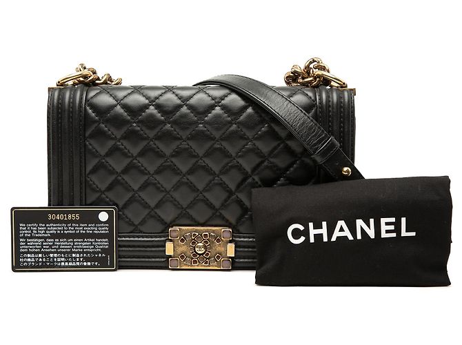 Chanel Black Old Medium Quilted Lambskin Gripoix Boy Flap Nero - vista 8